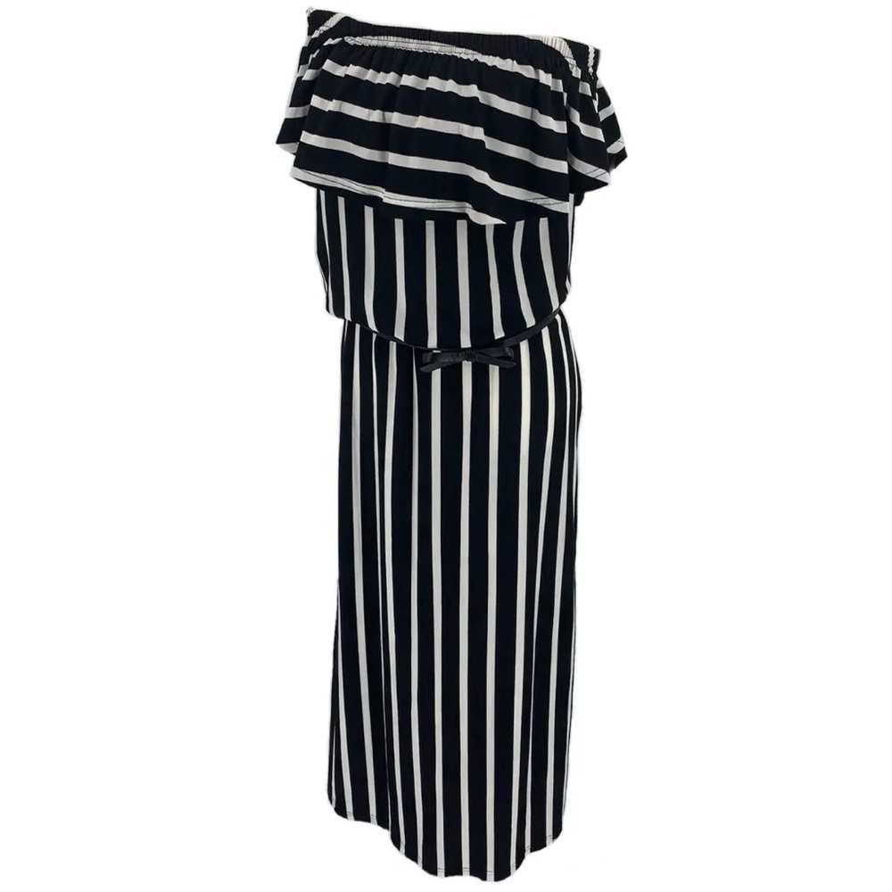 EXIST Dress Maxi Off Shoulder Blk/Wht Striped: S